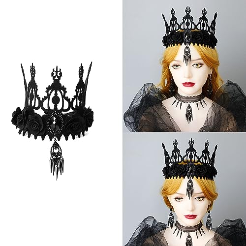 FUZYXIH Diadema Bruja Halloween para Mujer Bodas Y Fiestas Tiaras Gótica Serie Oscura Tocado Negro Tocado Floral Gótico Mascarada Cosplay Accesorio para Cabello