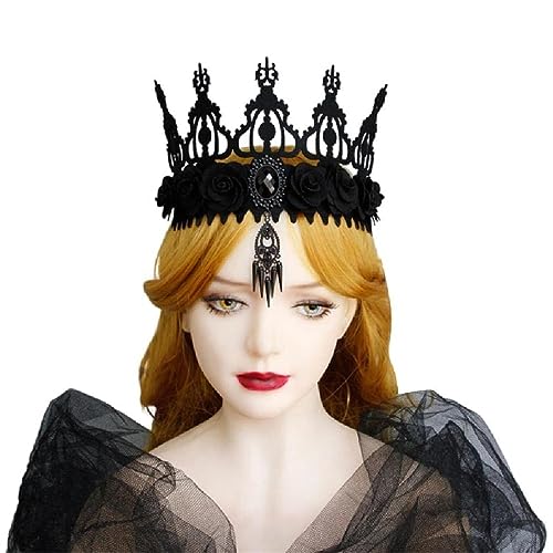 FUZYXIH Diadema Bruja Halloween para Mujer Bodas Y Fiestas Tiaras Gótica Serie Oscura Tocado Negro Tocado Floral Gótico Mascarada Cosplay Accesorio para Cabello