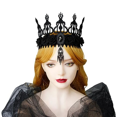 FUZYXIH Diadema Bruja Halloween para Mujer Bodas Y Fiestas Tiaras Gótica Serie Oscura Tocado Negro Tocado Floral Gótico Mascarada Cosplay Accesorio para Cabello