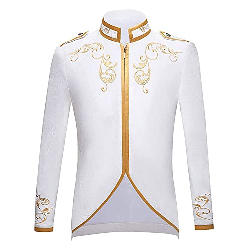 FYMNSI Disfraz de príncipe para hombre, chaqueta gótica, steampunk, abrigo para hombre, esmoquin, traje festivo medieval, chaqueta retro victoriana, Blanco, M