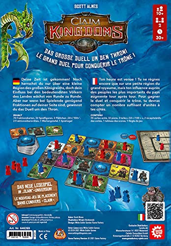 Game Factory- Claim Kingdoms, el Gran Duelo Alrededor del Trono Mesa para 2 Personas, Juego de Sociedad, Color (646269)