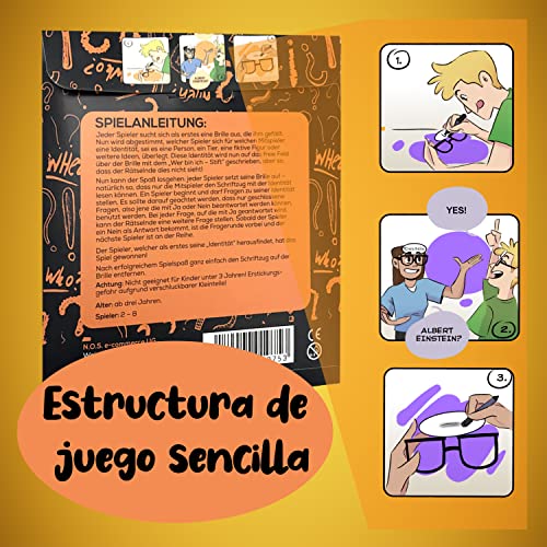 Gamingo ¿Quién Soy yo? Juego para Adultos y Adolescentes - Juegos en Familia - Juegos de Playa Adultos, 8 Vasos Reutilizables y 1 Bolígrafo, Escritura Individual, 4 Divertidos Diseños