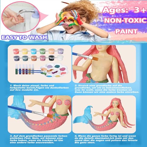 Gamrong Kit de pintura de Sirena, DIY 3D Manualidades Kit Niños Juguetes Creativo Sirena para Pintar, Creativo Juguetes Cumpleaños Navidad Regalo para Niñas de 4 5 6 7 8 9 10 11 Años