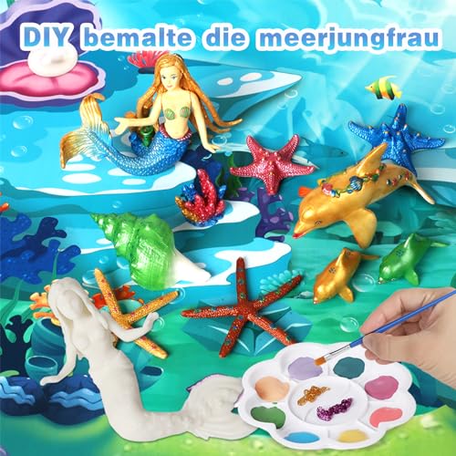 Gamrong Kit de pintura de Sirena, DIY 3D Manualidades Kit Niños Juguetes Creativo Sirena para Pintar, Creativo Juguetes Cumpleaños Navidad Regalo para Niñas de 4 5 6 7 8 9 10 11 Años