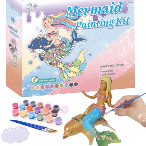 Gamrong Kit de pintura de Sirena, DIY 3D Manualidades Kit Niños Juguetes Creativo Sirena para Pintar, Creativo Juguetes Cumpleaños Navidad Regalo para Niñas de 4 5 6 7 8 9 10 11 Años