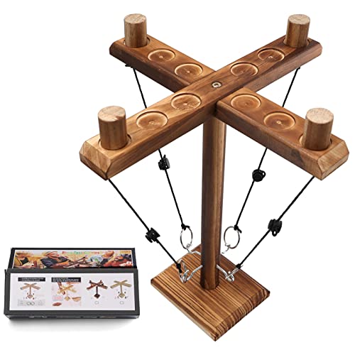 Ganchos Anillo Toss Game, Joycabin Vier Personen Toss Hook and Ring Toss Interaktives Kampfspiel,Spielzeug-Schuss-Leiterspiel für Kinder Erwachsene,Handgefertigte Holztisch-Brettspiele