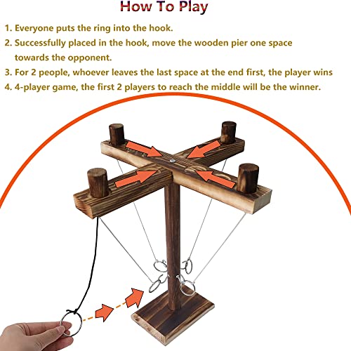 Ganchos de juego de lanzamiento de anillos para adultos y niños, juego de lanzamiento de anillos de madera, 4 ganchos, juegos de mesa de mano, juegos de bar de anillo para interiores al aire libre