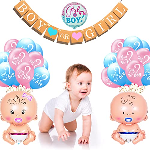 Gender Reveal Party Decoration, Globos Niñas o Niños, Juego de Decoración de Fiesta de Bebé, Juego de Globos Revelables de Sexo para Bebé, Pancarta decorativa para Bebé Niño o Niña, Globo de Látex