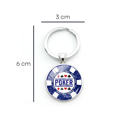 Genérico Llavero Poker Juego - Llavero ficha Poker - Llavero con iconos cartas Poker redondo - Llavero ficha Poker color Azul - Regalo para amantes y jugadores de Poker - Llavero unisex