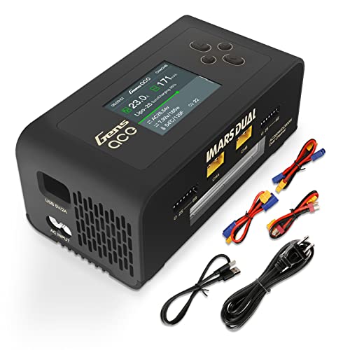 GensAce Cargador Imars Dual Channel AC200W/DC300Wx2 Balance Paquete de batería Cargador para batería Ninh/Lipo (Negro)