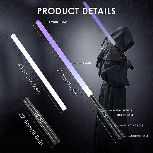 GFACHNT Sable de luz RGB 7 colores metal Hilt láser con modos de sonido Dueling FX espada de luz para niños adultos regalo (63 cm negro)