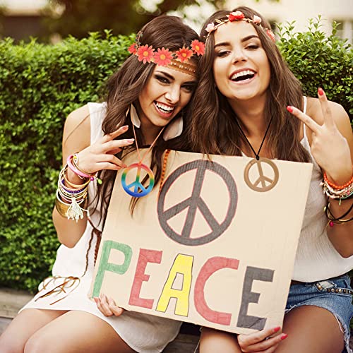 GLAITC Hippie Costume Set,18 Pieces 60s 70s Dressing Accessory Hippie Party Supplies 6pcs Sunglasses Hippie Glasses 6pcs Rainbow Peace Necklaces 6pcs Sunflower Garland for Beach/Retro/Hippie Party