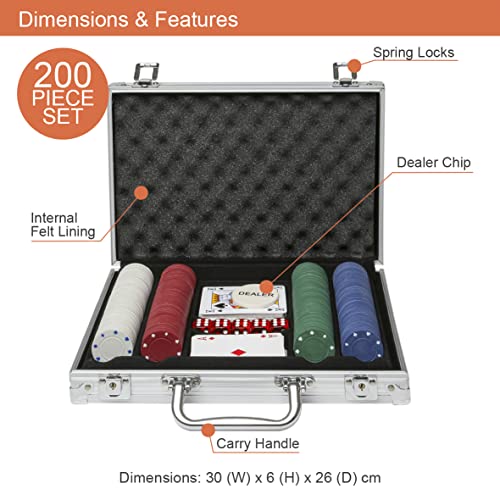 Global Gizmos Poker Set Chips Dados Tarjetas en Caso de Aluminio (200 Unidades)