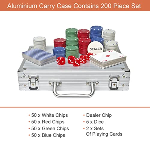 Global Gizmos Poker Set Chips Dados Tarjetas en Caso de Aluminio (200 Unidades)