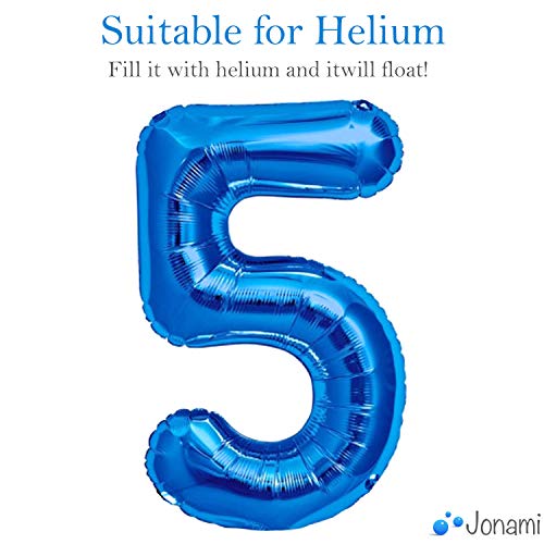 Globo 5° Cumpleaños Número 5 Azul Gigante, Globo XXL 100 cm. Decoración 5° Cumpleaños para Niño. Aire o Helio.
