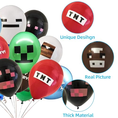 Globos de cumpleaños de Minecraft, 18 globos de látex de Minecraft de 12 pulgadas, 1 pancarta de feliz cumpleaños estilo Minecraft, decoración de fiesta para jugadores de Minecraft