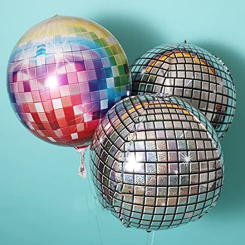 Globos de Discoteca, 4D Globos Metálicos de Espejo Grande de Multicolor, Globos Disco de Aluminio, Decoraciones de Fiesta de Discoteca para Retro Party Boda Cumpleaños Carnaval