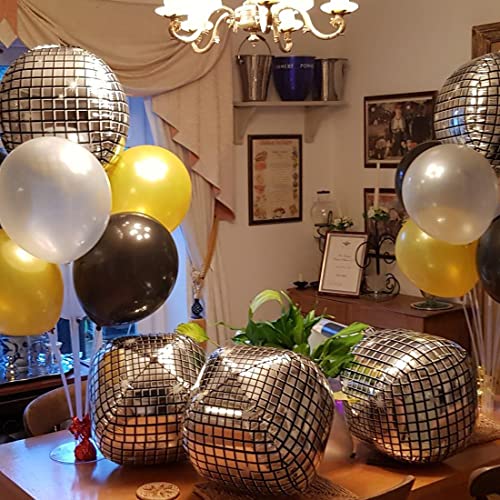 Globos de Discoteca, 4D Globos Metálicos de Espejo Grande de Plata, Globos Disco de Aluminio, Decoraciones de Fiesta de Discoteca para Retro Party Boda Cumpleaños Carnaval