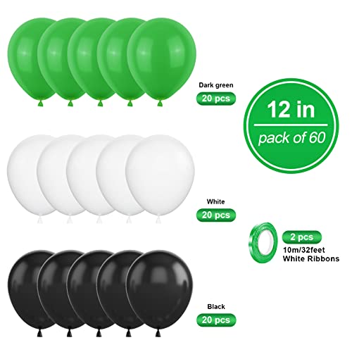 Globos Negros, Verdes Y Blancos, 60 Piezas De Balones De FúTbol Verdes, Negros Y Blancos, Globos De CumpleañOs Verdes De 12 Pulgadas, Globo De LáTex De Fiesta De Helio Para FúTbol, ​​NiñOs, CumpleañOs