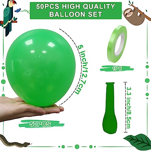 Globos Verde, 50 Globos Látex 5 Pulgadas de Globos Verdes Mate Helio con Cinta para Niñas Mujeres Niño Decoración Fiesta de Cumpleaños Baby Shower Ducha de Bodas Novia Wild Safari Animal Jungle Party