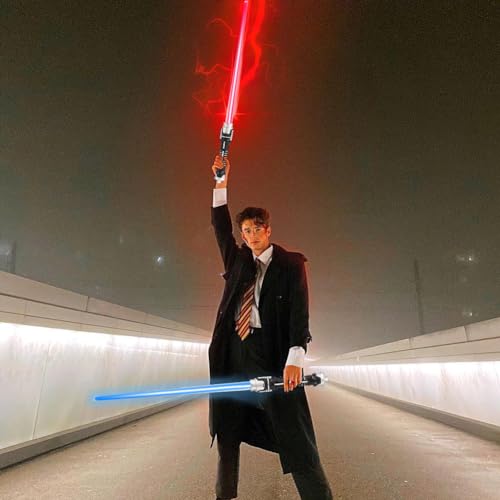 Gohytal 2 espadas láser para niños, sables de luz con luz y sonido, 2 en 1 duelo sables de luz, espada láser de doble cuchilla, Star Wars Lightsaber Cosplay juguetes para niños regalo