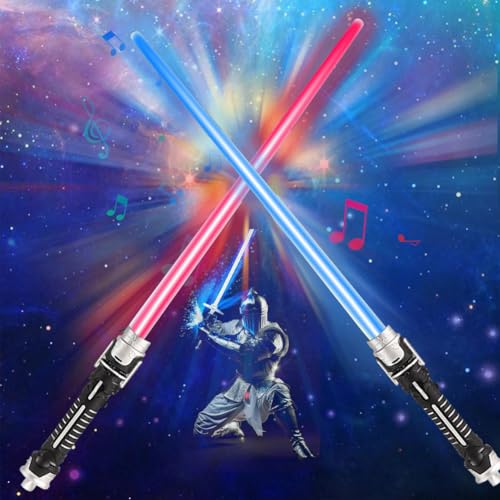 Gohytal 2 espadas láser para niños, sables de luz con luz y sonido, 2 en 1 duelo sables de luz, espada láser de doble cuchilla, Star Wars Lightsaber Cosplay juguetes para niños regalo