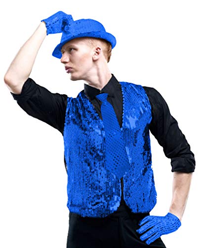 Gojoy Shop - Juego de Chaleco con Lentejuelas de Cuello V para Niños y Hombres, Baile, Danza, Fiestas, Party, Carnavales. (Dispone 10 colores Diferente, 6 tallas.) (AZUL, 4-6 AÑOS)