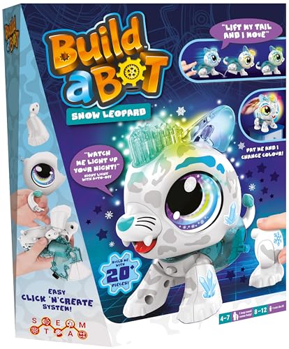 Goliath Build-a-BOT Snow Leopard, Construye tu Propia Mascota interactiva Leopardo de Nieve, Sistema Easy Click 'n' Create, Kit de Robot Stem de más de 20 Piezas para niños, + 4 años