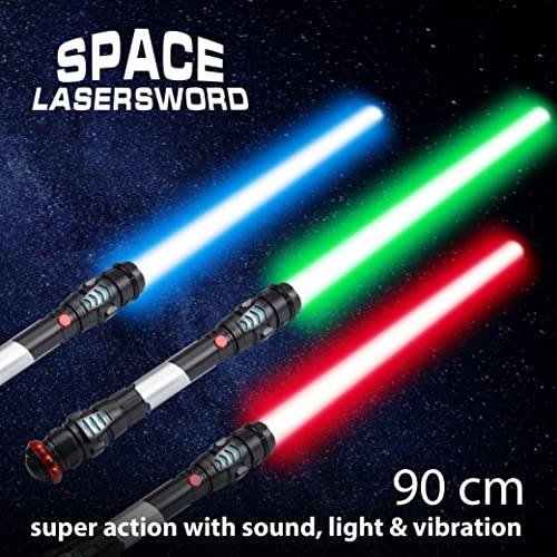 GOODS+GADGETS Espada láser Lightsaber Espada láser de 108 cm con luz, Sonido y vibración. (Azul)