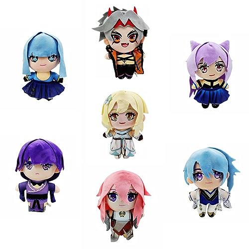 Gooyeh 7pcs Anime Game Felpa Figuras Kamisato Ayaka/Raiden Huevo/Raiden Shogun/Beelzebul/Yae Miko Lumine/Éter/Arataki Itto/Kamisato Ayato Decoración del Hogar Regalo 20 cm