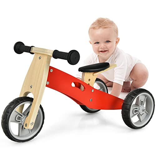 GOPLUS Bicicleta sin Pedales, Triciclos para Niños, Bici Equilibrio 2 en 1 de Madera, Juguete Infantil para Mantener el Equilibrio, para Niños de 18 Meses a 3 Años