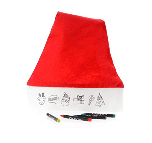 Gorro de Navidad para niños con dibujos y ceras para colorear. Lote de 20 unidades.Regalos fiestas fin de año en colegios y guarderías