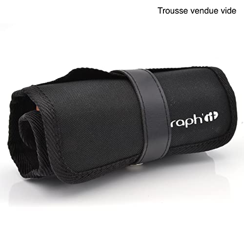 GRAPH'IT Estuche vacío Roll&Go de tela negra para 12 rotuladores o rotuladores de diámetro de aproximadamente 1,5-2 cm, sujetos por cinta elástica tejida, cierre con botón clips, con asa de transporte