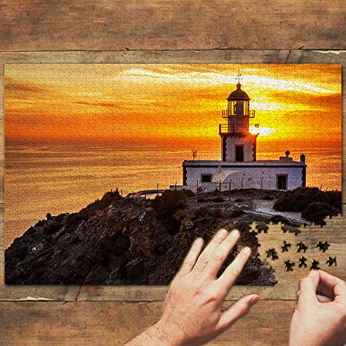 Grecia Santorini Akrotiri Lighthouse Puzzle 1000 Piezas para Adultos Familia Rompecabezas Recuerdo Turismo Regalo