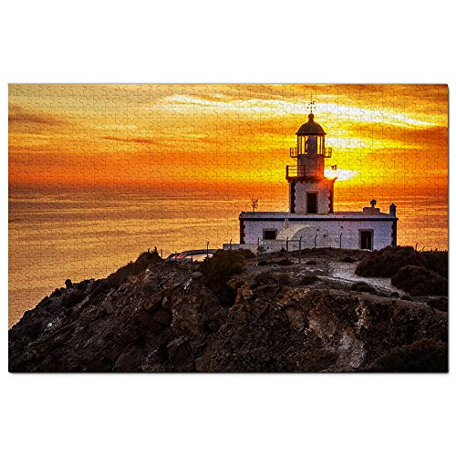 Grecia Santorini Akrotiri Lighthouse Puzzle 1000 Piezas para Adultos Familia Rompecabezas Recuerdo Turismo Regalo