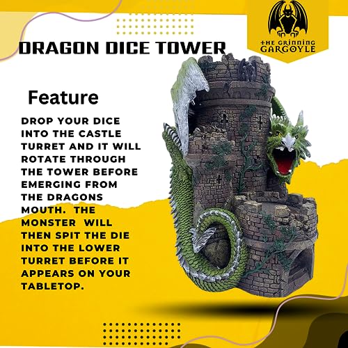 Green Dragon Woe Dice Tower - Increíble Torre rodante de Dados de Resina de 26 cm Pintada a Mano DND RPG y Juegos de rol de Mesa - Increíble Regalo DND