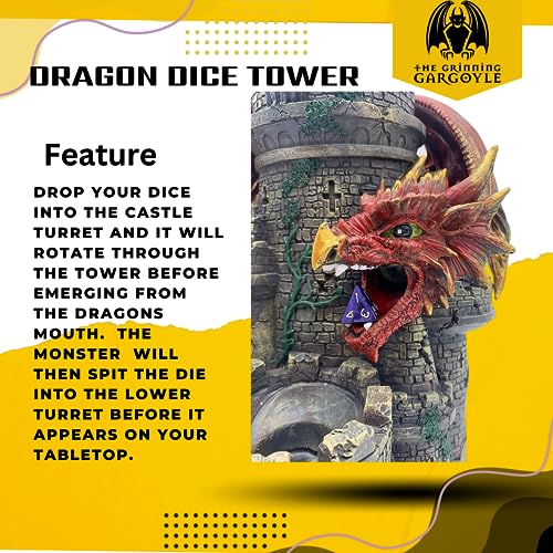 Grinning Gargoyle Red Dragons Woe Dice Tower - Torre rodante de Dados de Resina de 26 cm Pintada a Mano de Calidad DND RPG y Juegos de Mesa de rol - Increíble Regalo de GM