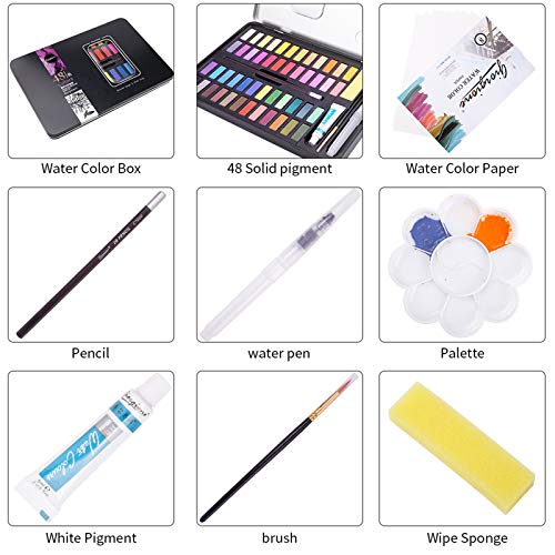 guansheng Set de Pinturas de Acuarela Caja de 48 colores Profesionales, Juego de Pintura Sólida Aquarelas de agua para niños