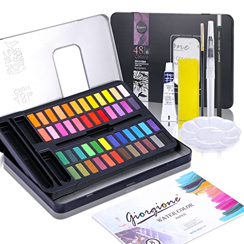 guansheng Set de Pinturas de Acuarela Caja de 48 colores Profesionales, Juego de Pintura Sólida Aquarelas de agua para niños