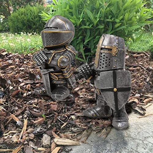 Guard Statue Knight Gnomes Guard Garden Statues - Gothic Guardians Gnomes , Renaissance Medieval Cross Templar Crusader Figurine, European Knights Ornament for Outdoor Yard Lawn Decor-As Shown||A