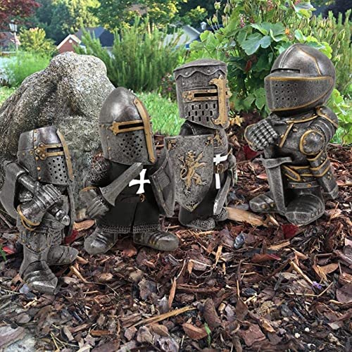 Guard Statue Knight Gnomes Guard Garden Statues - Gothic Guardians Gnomes , Renaissance Medieval Cross Templar Crusader Figurine, European Knights Ornament for Outdoor Yard Lawn Decor-As Shown||A