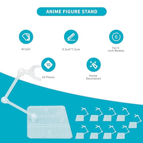 Gugxiom Soporte de Figura de Anime, Soporte de Exhibición de Figura Duradera de Acrílico, 10 Juegos Soporte de Soporte de Figura Estable Transparente de Amplia Compatibilidad para