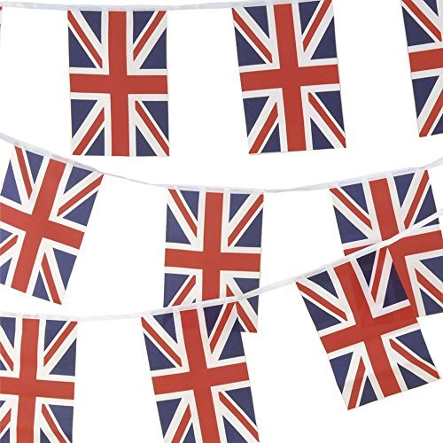 Guirnalda de banderines ingleses de 10 metros, diseño 100 % de bandera británica con 30 banderines.