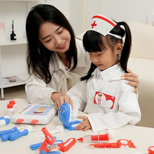 GXGM Set de 9 Piezas botiquín médico para niñas, maletín médico para niños, Juguete Dentista, Juego Dentista Infantil con Herramientas Dentista, Juegos de rol para niños 3 años