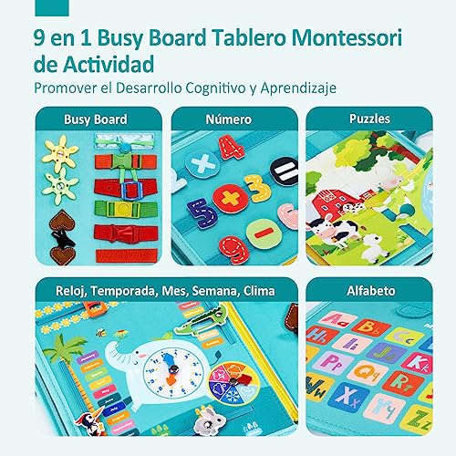 hahaland Busy Board Juguetes Niños 1 2 3 4 Años, Tablero Montessori de Actividad Toddler Activity Board, Aprender a Vestir y Habilidades Motoras Finas Juguete Educativo Temprano para Niños 2 3 4 Años