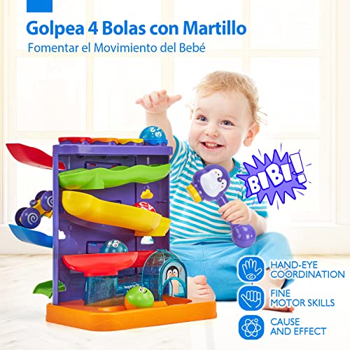 hahaland Juguetes Niños 1 Año, 2 en 1 Golpeo de Bolas y Coche de Carreras Set Montessori Juguetes Niños 2 3 Años, Juego de Golpea y Rueda Juguete Educativo Regalos para Niños 1 2 3 Años