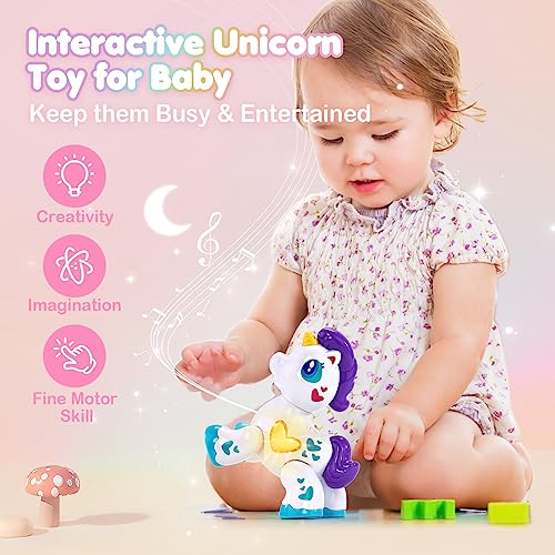 hahaland Juguetes Niños 1 Año, Unicornio Musical Juguetes Bebes 6-12 Meses, Touch & Play con Luces y Sonidos, Regalos Originales para Niñas Niños 1 2 3 Años