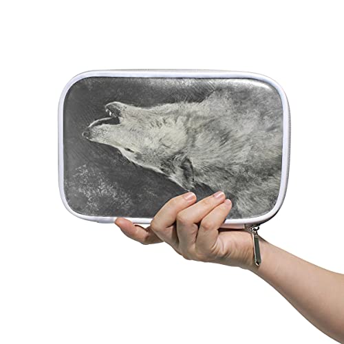 HaJie - Bolsa de lápices vintage con diseño de lobo aullido con cremallera y cremallera para escuela, estuche de gran capacidad para brochas de maquillaje para mujer