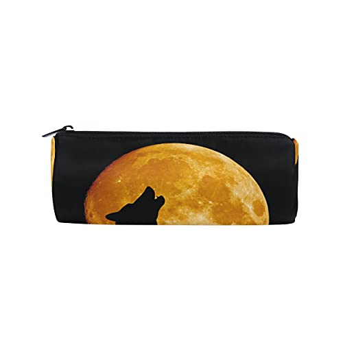 HaJie Estuche para lápices con diseño de lobo aullando con diseño de luna con cremallera, bolsa organizadora para niñas, niños, mujeres, hombres