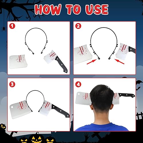 Halloween Diadema,Diadema Cuchillo Halloween,Halloween Diadema Sangrienta,con 30 Hojas de Pegatinas de Tatuaje de Cicatriz,Diadema Hacha Halloween,Halloween Horrible Diadema,Halloween Carnaval Cosplay